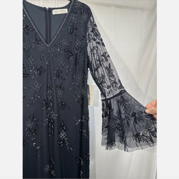 NWT $698 Mac Duggal [ 16W ] Embellished Flutter Tiered Long‎ Sleeve Gown Q634 - Picture 10 of 16